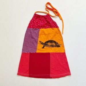 CourtneyCourtney Girls Red Dress 7/8 Sleeveless Halter Colorblock Turtle Hearts